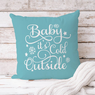 Baby's Cold Outdoor Aqua Blue Script Holiday Kissen