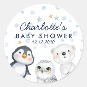 Baby's Cold Outdoor Arctic Animals Baby Shower Runder Aufkleber