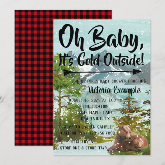 Baby's Cold Outdoor Bear Baby Shower Inivations Einladung (Vorne/Hinten)