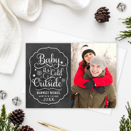 Baby's Cold Outdoor Black Chalkboard Foto Feiertagskarte