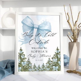Baby's Cold Outdoor Blue Bow Baby Dusche Empfang Poster