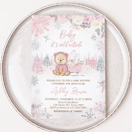 Baby's Cold Outdoor Girl Bear Baby Shower Einladung