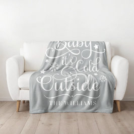 Baby's Cold Outdoor Gray Script Family Holiday Fleecedecke