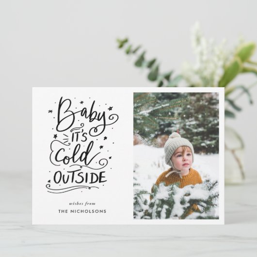 Baby's Cold Outdoor Handgeschriebenes Script-Foto Einladung (Stehend Vorderseite)