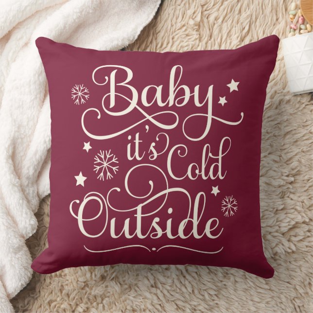Baby's Cold Outdoor Merlot Red Script Holiday Kissen (Decke)