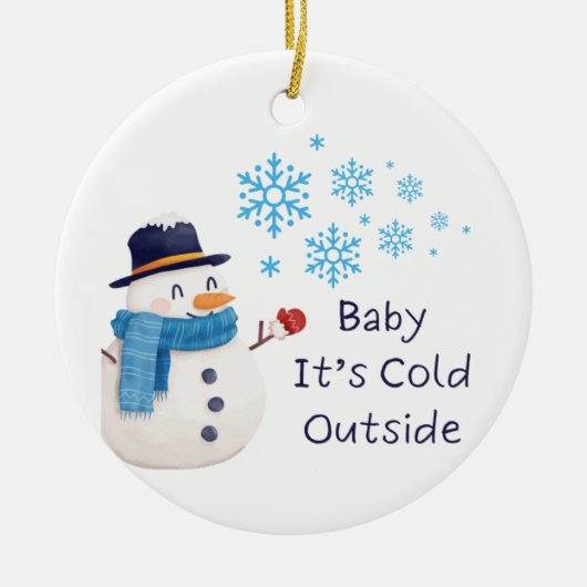Baby's Cold Outdoor mit einem Schneemann auf einem Keramik Ornament (Vorne)