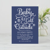 Baby's Cold Outdoor Navy Blue Holiday Party Einladung (Stehend Vorderseite)