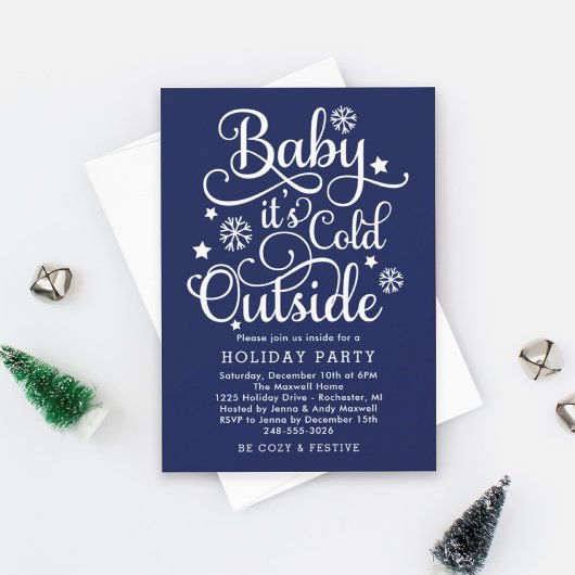 Baby's Cold Outdoor Navy Blue Holiday Party Einladung