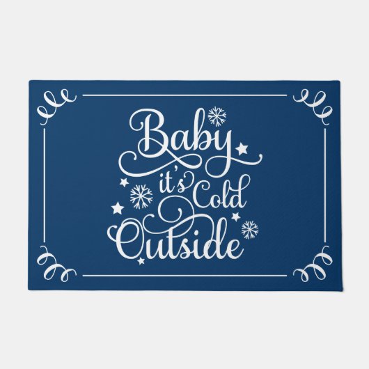 Baby's Cold Outdoor Navy Blue Script Holiday Fußmatte (Vorderseite)