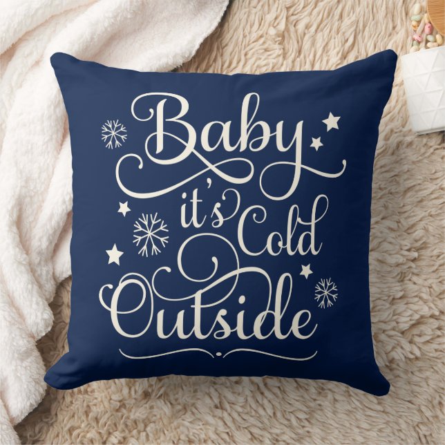Baby's Cold Outdoor Navy Blue Script Holiday Kissen (Decke)