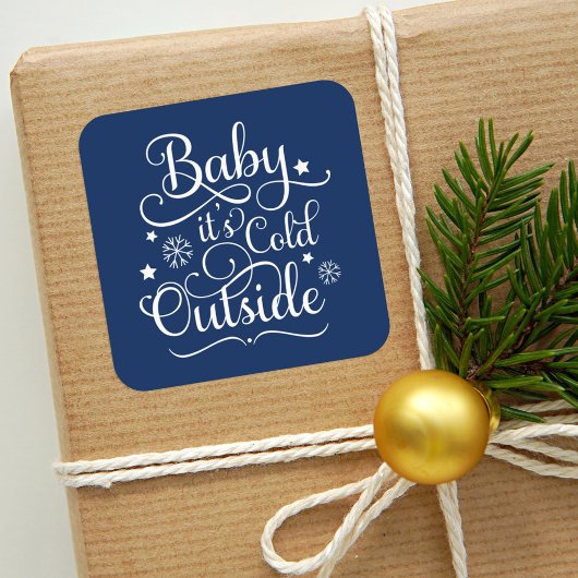 Baby's Cold Outdoor Navy Blue Script Holiday Quadratischer Aufkleber