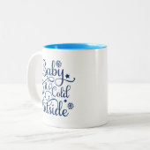 Baby's Cold Outdoor Navy Script Holiday Zweifarbige Tasse (Vorderseite Links)