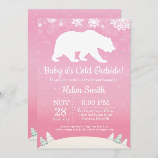 Baby's Cold Outdoor Polar Bear Girl Baby Showroom Einladung (Vorne/Hinten)