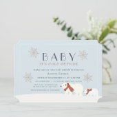 Baby's Cold Outdoor Polar Bears Blue Baby Dusche Einladung (Stehend Vorderseite)