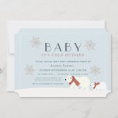 Baby's Cold Outdoor Polar Bears Blue Baby Dusche Einladung (Vorderseite)