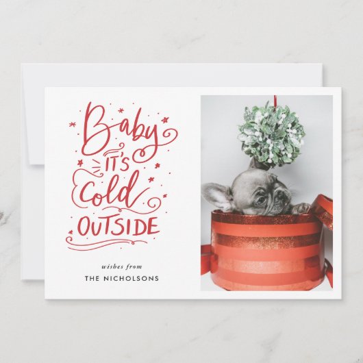Baby's Cold Outdoor Red Script Foto Einladung (Vorderseite)
