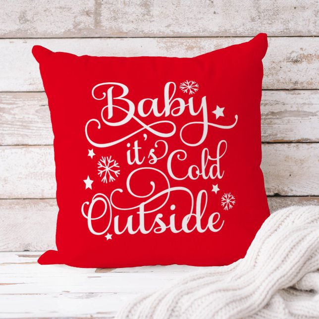 Baby's Cold Outdoor Red Script Holiday Kissen (Von Creator hochgeladen)