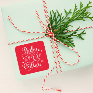 Baby's Cold Outdoor Red Script Holiday Quadratischer Aufkleber