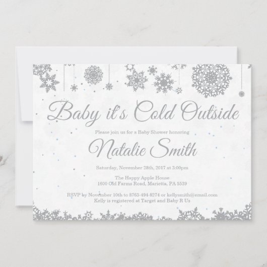 Baby's Cold Outdoor Snowflake Babydusche Einladung (Vorderseite)