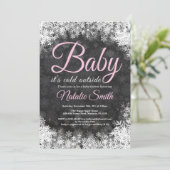 Baby's Cold Outdoor Snowflake Babydusche Einladung (Stehend Vorderseite)