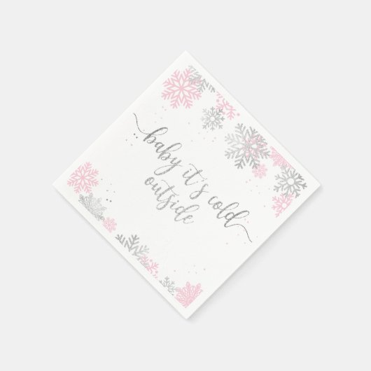 Baby's Cold Outdoor Snowflake Pink Silver Serviette (Ecke)