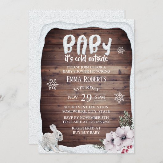 Baby's Cold Outdoor Snowflake Winter Baby Dusche Einladung (Vorne/Hinten)