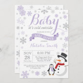 Baby's Cold Outdoor Winter Baby Dusche Lila Einladung (Vorne/Hinten)