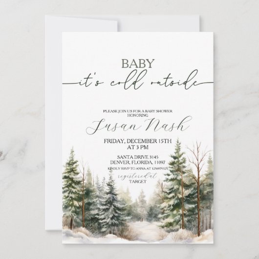 Baby's Cold Outdoor Winter Baby Dusche Party Einladung (Vorderseite)