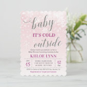 Baby's Cold Outdoor Winter Baby Dusche Pink Girl Einladung (Stehend Vorderseite)