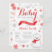 Baby's Cold Outdoor Winter Baby Dusche Red Einladung (Vorne/Hinten)