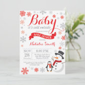 Baby's Cold Outdoor Winter Baby Dusche Red Einladung (Stehend Vorderseite)