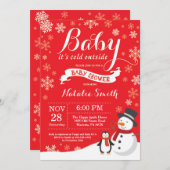 Baby's Cold Outdoor Winter Baby Dusche Red Einladung (Vorne/Hinten)