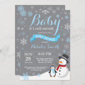 Baby's Cold Outdoor Winter Boy Baby Dusche Blue Einladung (Vorne/Hinten)