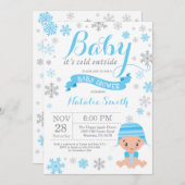 Baby's Cold Outdoor Winter Boy Baby Dusche Blue Einladung (Vorne/Hinten)