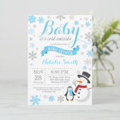 Baby's Cold Outdoor Winter Boy Baby Dusche Blue Einladung (Stehend Vorderseite)