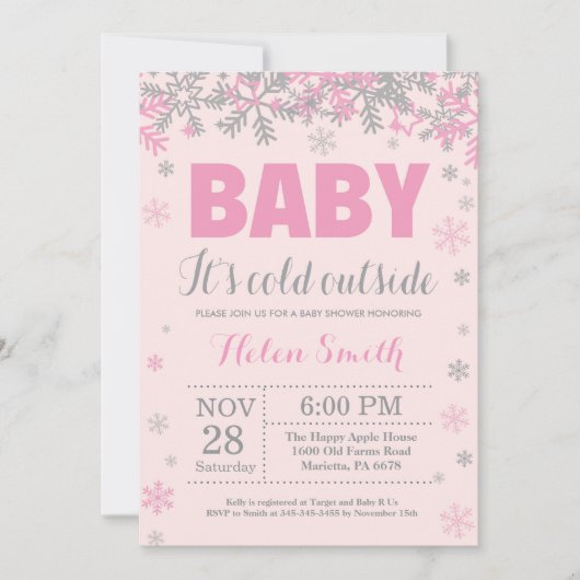 Baby's Cold Outdoor Winter Girl Babydusche Einladung (Vorderseite)