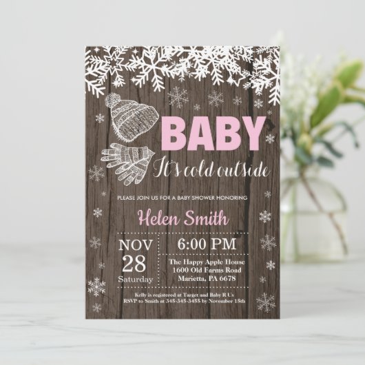 Baby's Cold Outdoor Winter Girl Babydusche Einladung (Stehend Vorderseite)