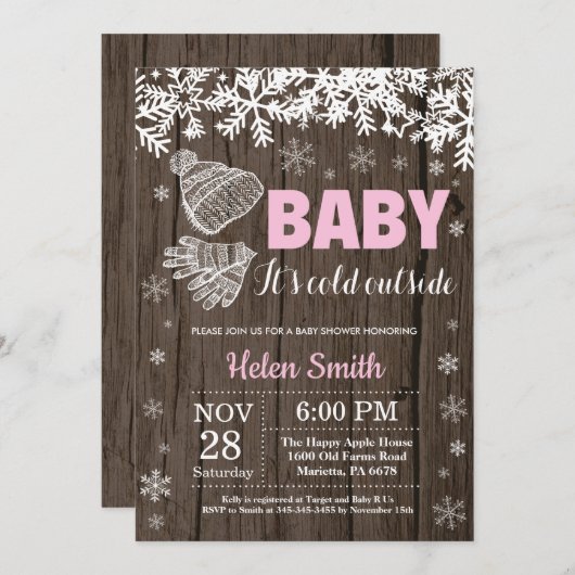 Baby's Cold Outdoor Winter Girl Babydusche Einladung (Vorne/Hinten)