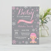 Baby's Cold Outdoor Winter Girl Babydusche Pink Einladung (Stehend Vorderseite)