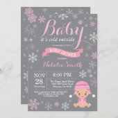 Baby's Cold Outdoor Winter Girl Babydusche Pink Einladung (Vorne/Hinten)
