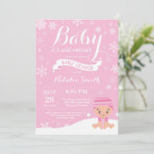 Baby's Cold Outdoor Winter Girl Babydusche Pink Einladung (Stehend Vorderseite)