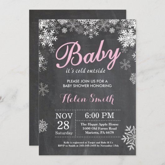 Baby's Cold Outdoor Winter Pink Girl Babydusche Einladung (Vorne/Hinten)