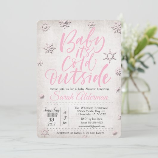 Baby's Cold Outside Baby Dusche Einladung (Stehend Vorderseite)