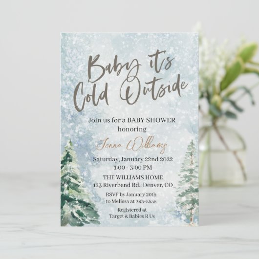 Baby's Cold Outside Baby Dusche Einladung (Stehend Vorderseite)