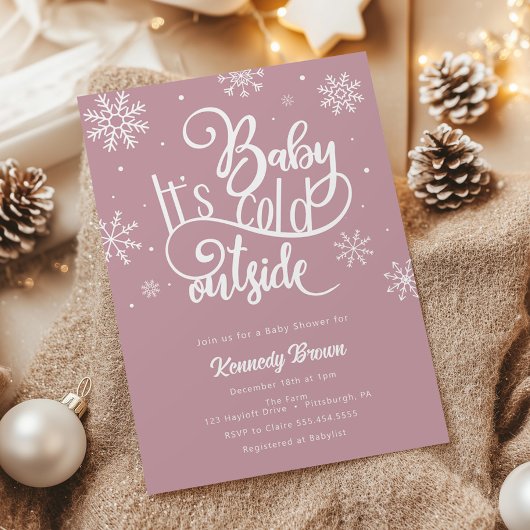 Baby's Cold Outside Blush Snowflake Babydusche Einladung