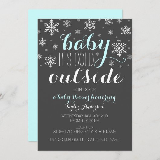 Baby's Cold Outside - Boy Baby Shower Einladung (Vorne/Hinten)
