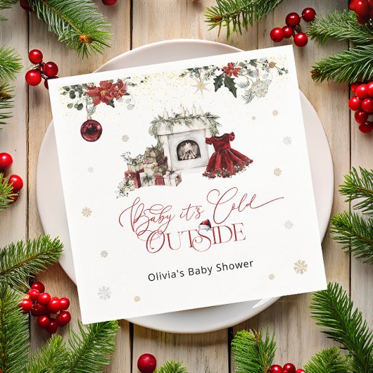 Baby's Cold Outside Christmas Girl Baby Shower Serviette