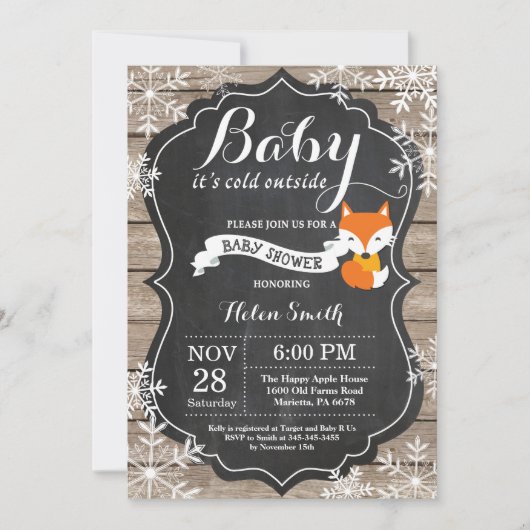 Baby's Cold Outside Fox Baby Dusche Einladung (Vorderseite)