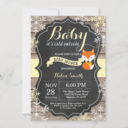 Baby's Cold Outside Fox Baby Dusche Einladung (Vorderseite)