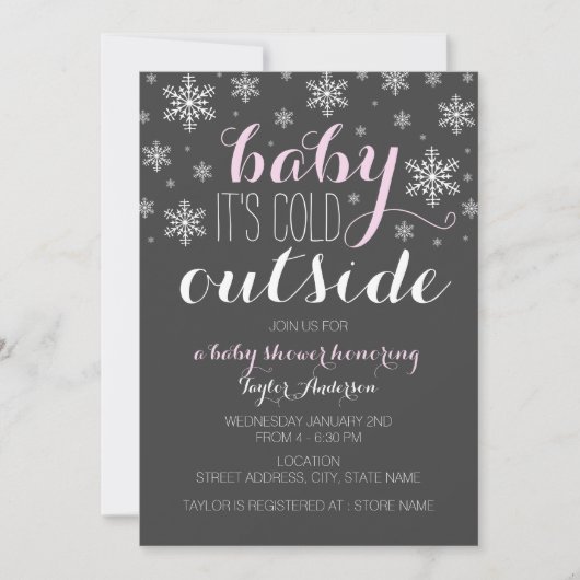 Baby's Cold Outside - Girl Baby Shower Einladung (Vorderseite)